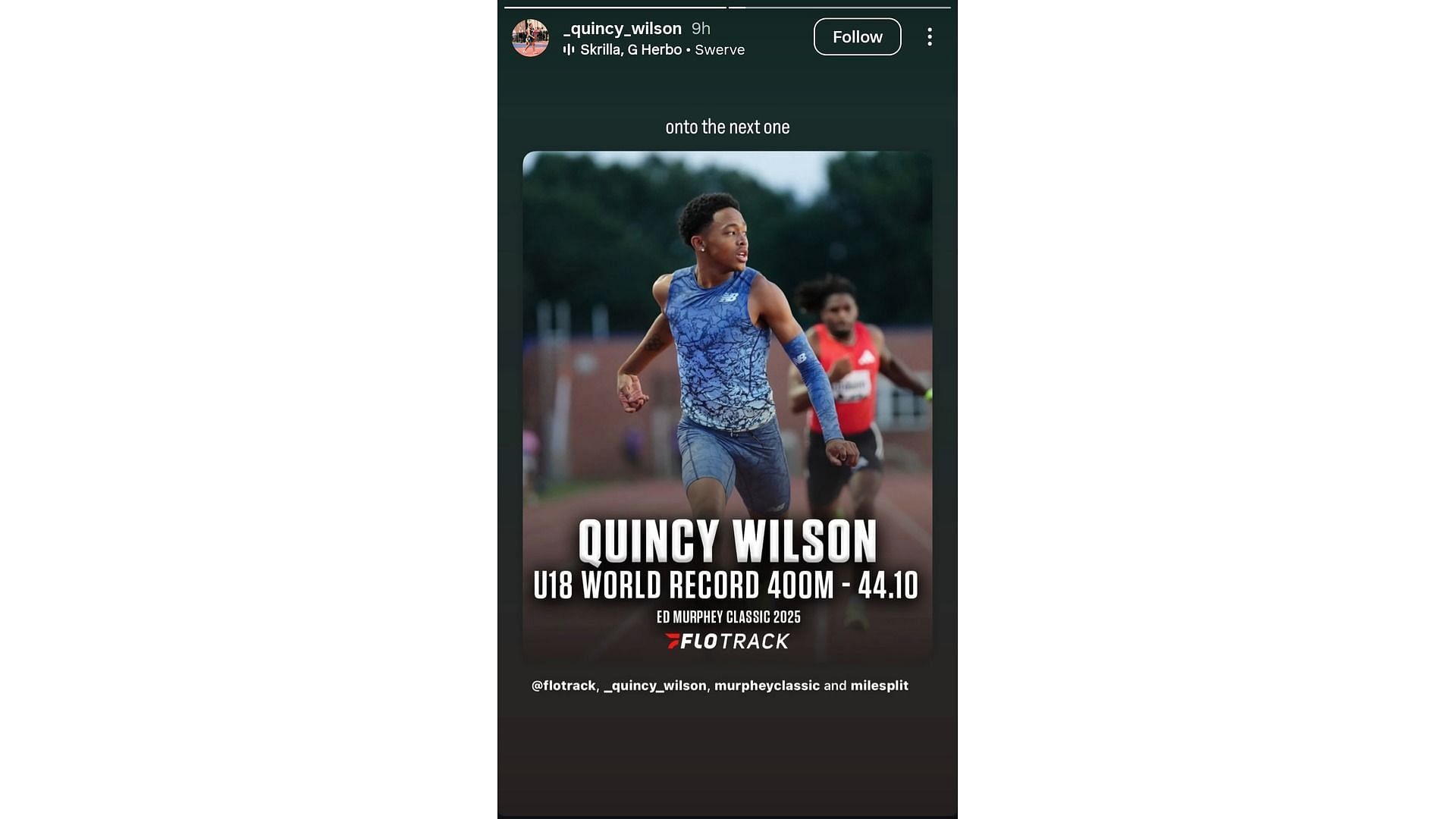 Screenshot of Wilson's Instagram story (Image via: @_quincy_wilson)